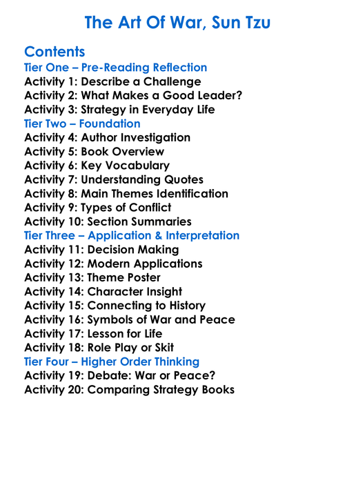 The Art Of War Sun Tzu Worksheet Activity Booklet