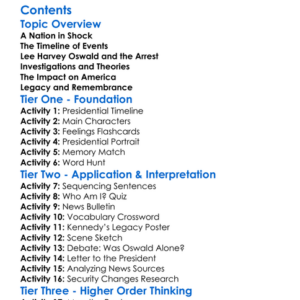 The Assassination Of John F Kennedy Worksheet Activity Booklet