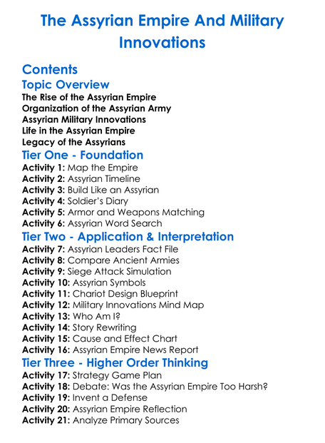 The Assyrian Empire And Military Innovations Worksheet Activity Booklet