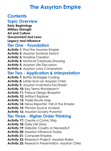 The Assyrian Empire Worksheet Activity Booklet