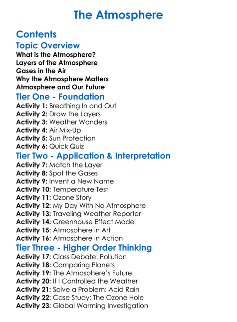 The Atmosphere Worksheet Activity Booklet