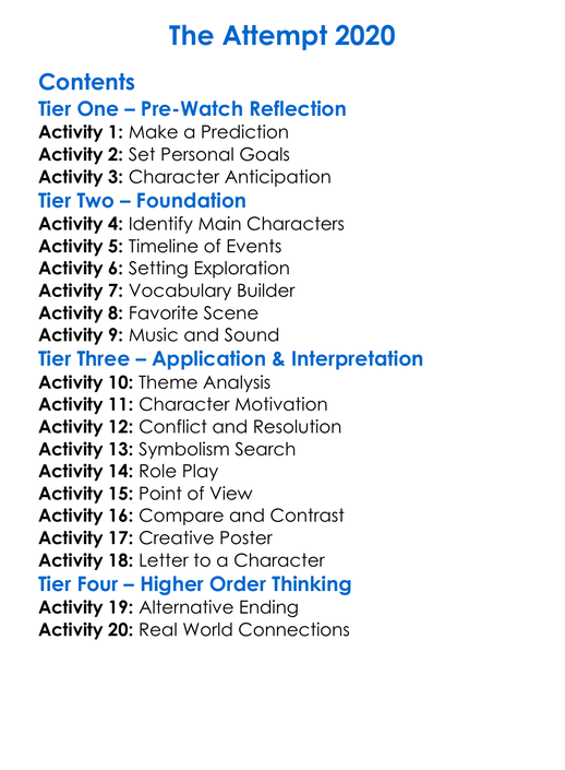 The Attempt 2020 Worksheet Activity Booklet