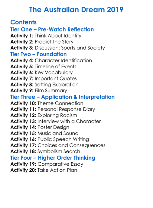 The Australian Dream 2019 Worksheet Activity Booklet