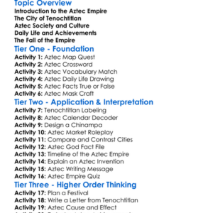 The Aztec Empire And Tenochtitlan Worksheet Activity Booklet