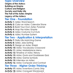 The Aztec Empire Worksheet Activity Booklet