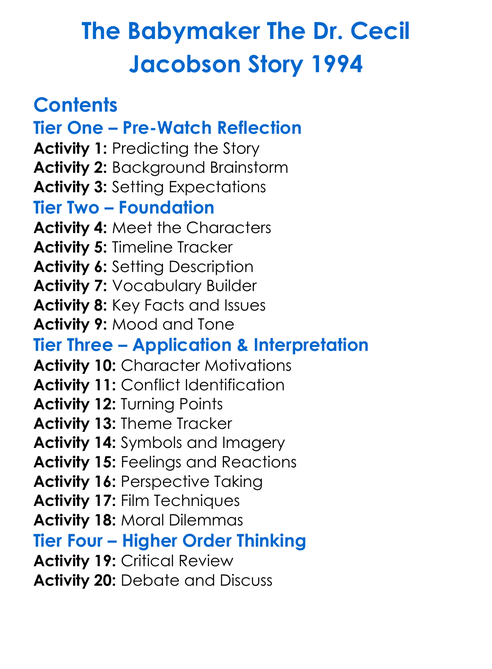 The Babymaker The Dr Cecil Jacobson Story 1994 Worksheet Activity Booklet