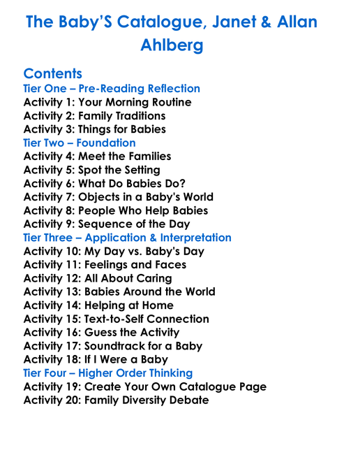 The Babys Catalogue Janet Allan Ahlberg Worksheet Activity Booklet