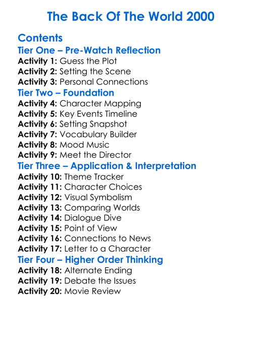 The Back Of The World 2000 Worksheet Activity Booklet