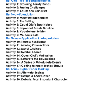 The Bad Beginning Lemony Snicket Worksheet Activity Booklet