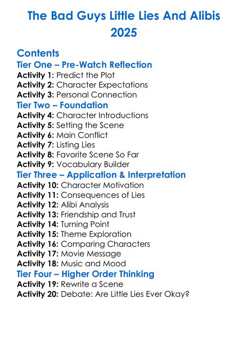 The Bad Guys Little Lies And Alibis 2025 Worksheet Activity Booklet