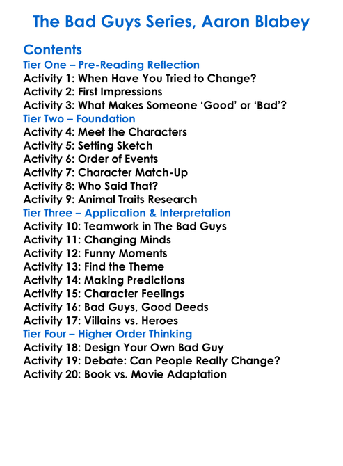The Bad Guys Series Aaron Blabey Worksheet Activity Booklet