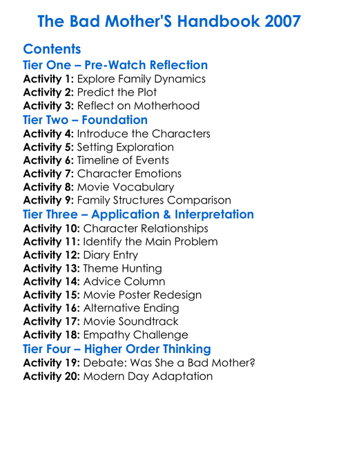 The Bad Mothers Handbook 2007 Worksheet Activity Booklet