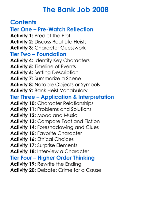 The Bank Job 2008 Worksheet Activity Booklet
