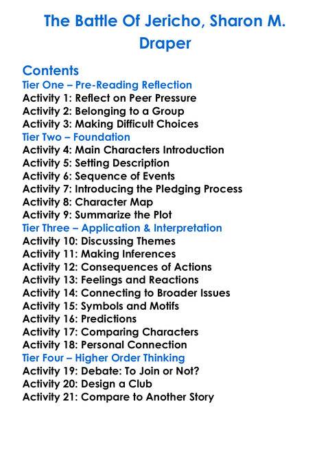 The Battle Of Jericho Sharon M Draper Worksheet Activity Booklet