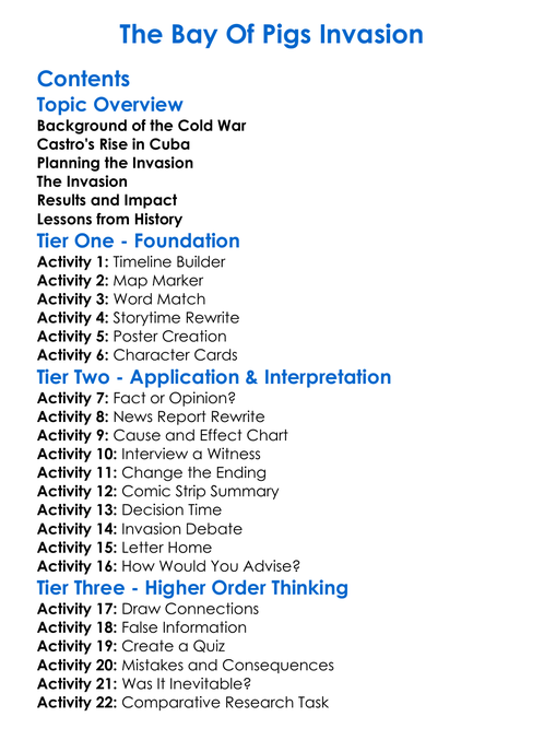 The Bay Of Pigs Invasion Worksheet Activity Booklet