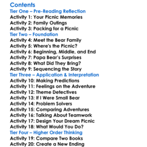 The Bears Picnic Stanley And Jan Berenstain Worksheet Activity Booklet