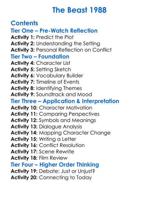 The Beast 1988 Worksheet Activity Booklet