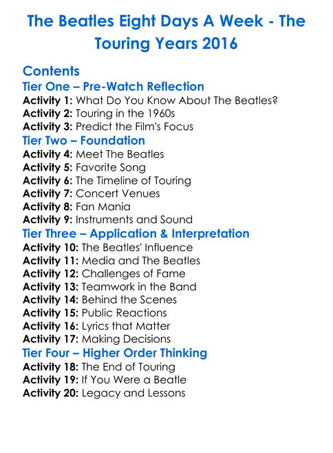 The Beatles Eight Days A Week Worksheet Activity Booklet