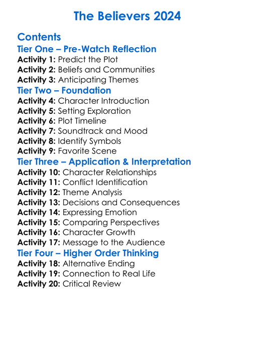 The Believers 2024 Worksheet Activity Booklet