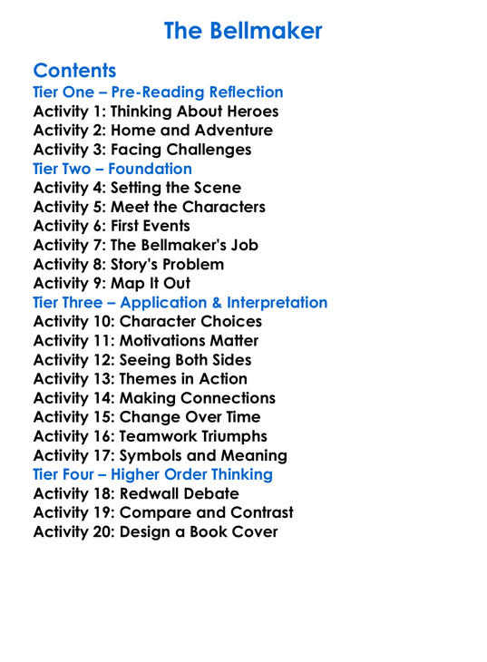 The Bellmaker Worksheet Activity Booklet