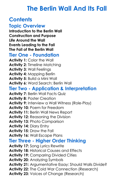 The Berlin Wall And Its Fall Worksheet Activity Booklet