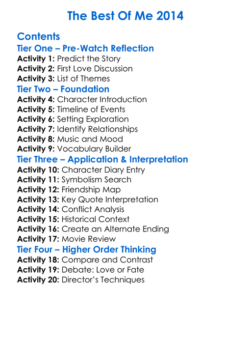 The Best Of Me 2014 Worksheet Activity Booklet