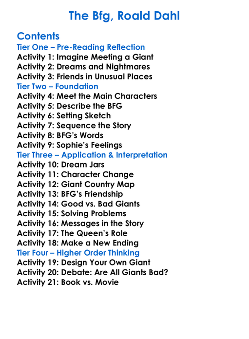 The Bfg Roald Dahl Worksheet Activity Booklet