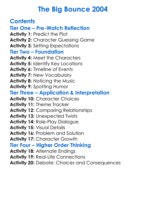 The Big Bounce 2004 Worksheet Activity Booklet