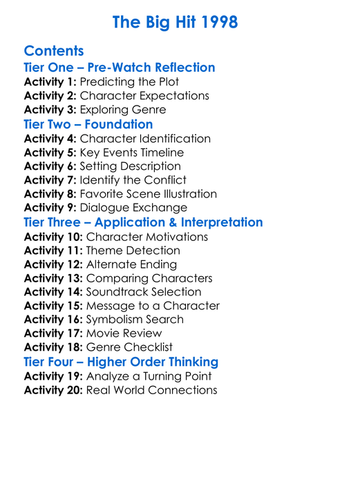 The Big Hit 1998 Worksheet Activity Booklet
