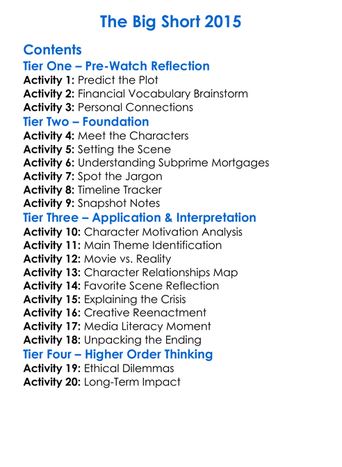 The Big Short 2015 Worksheet Activity Booklet