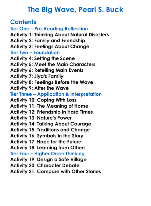 The Big Wave Pearl S Buck Worksheet Activity Booklet