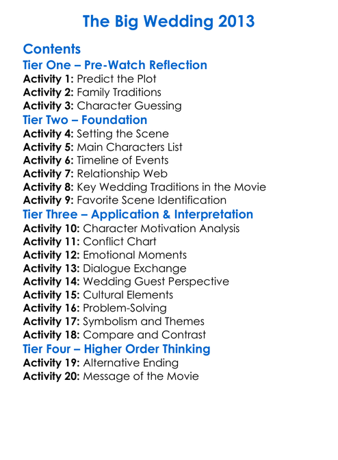 The Big Wedding 2013 Worksheet Activity Booklet