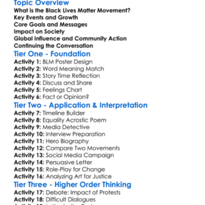 The Black Lives Matter Movement Worksheet Activity Booklet
