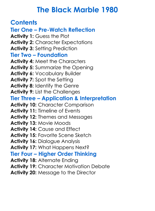 The Black Marble 1980 Worksheet Activity Booklet