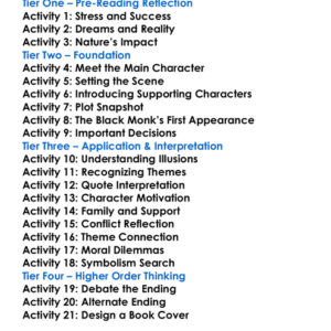 The Black Monk Anton Chekhov Worksheet Activity Booklet