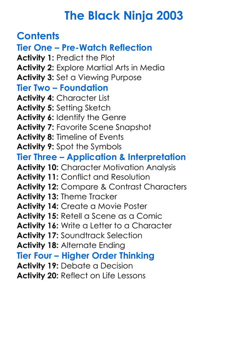 The Black Ninja 2003 Worksheet Activity Booklet