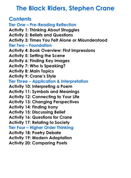 The Black Riders Stephen Crane Worksheet Activity Booklet