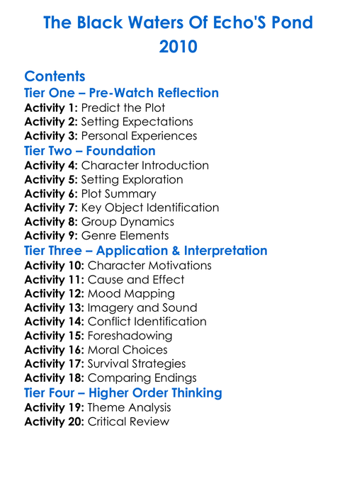 The Black Waters Of Echos Pond 2010 Worksheet Activity Booklet