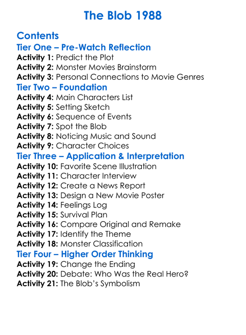 The Blob 1988 Worksheet Activity Booklet