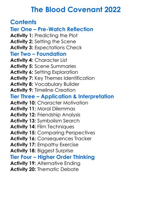 The Blood Covenant 2022 Worksheet Activity Booklet