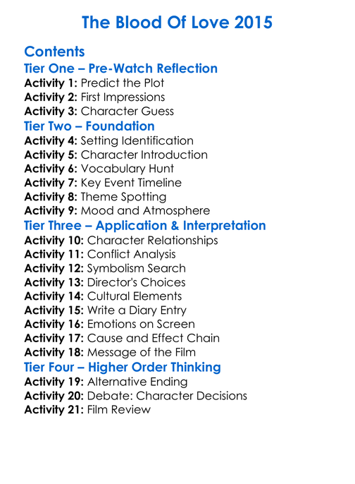 The Blood Of Love 2015 Worksheet Activity Booklet