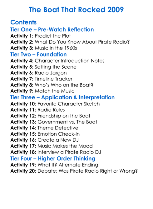 The Boat That Rocked 2009 Worksheet Activity Booklet