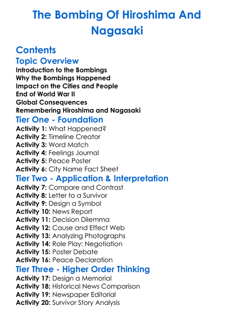 The Bombing Of Hiroshima And Nagasaki Worksheet Activity Booklet