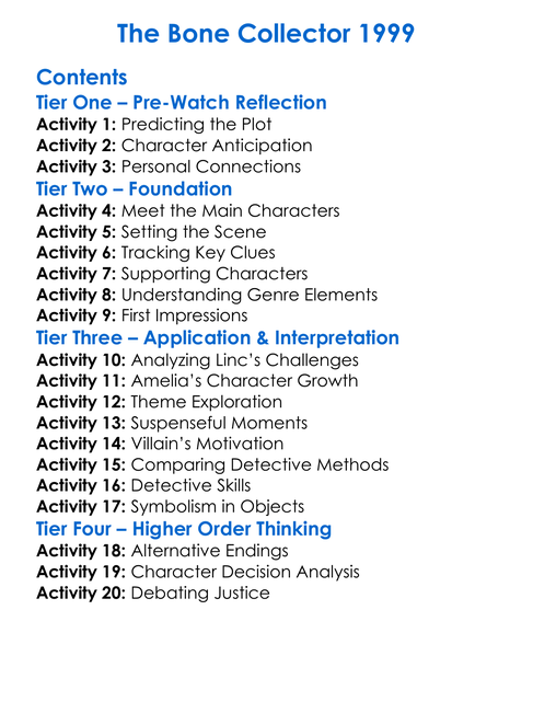 The Bone Collector 1999 Worksheet Activity Booklet