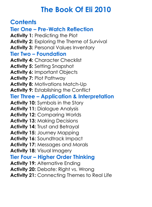 The Book Of Eli 2010 Worksheet Activity Booklet