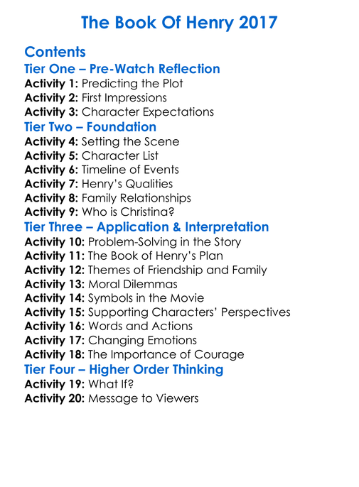 The Book Of Henry 2017 Worksheet Activity Booklet