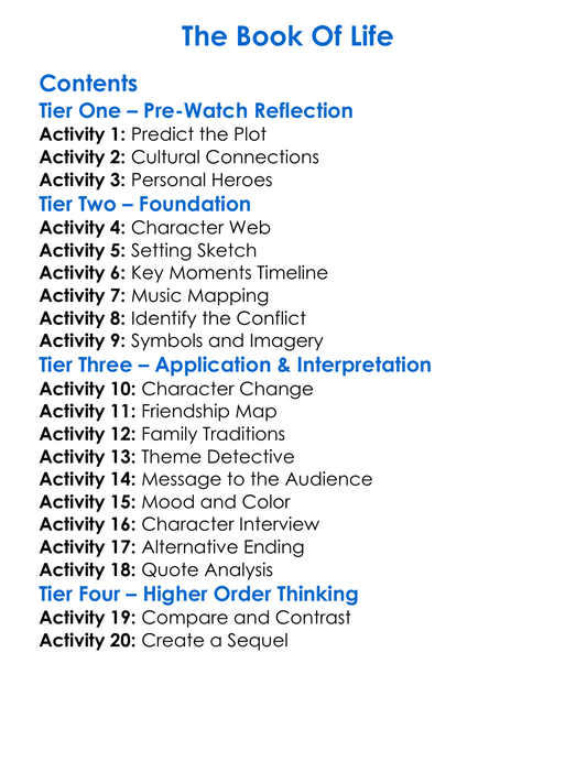 The Book Of Life Worksheet Activity Booklet