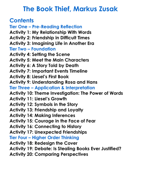 The Book Thief Markus Zusak Worksheet Activity Booklet