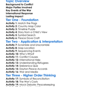 The Bosnian War Worksheet Activity Booklet