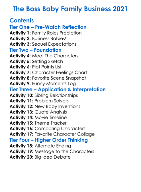 The Boss Baby Family Business 2021 Worksheet Activity Booklet